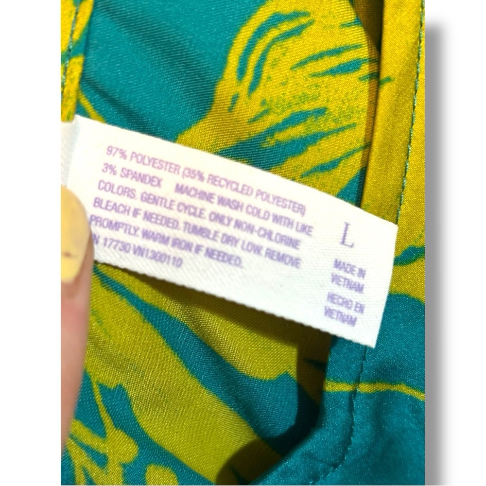 Stars Above Teal/Yellow Silky Floral Tropical Print Sleeveless Mini Slip Dress - Picture 12 of 16